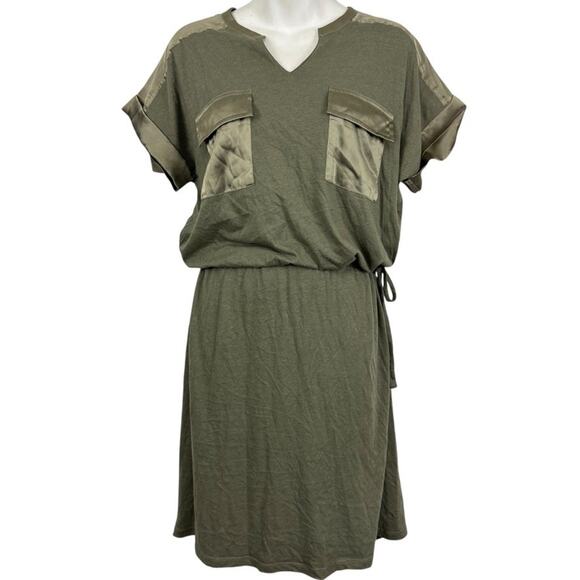 Easywear by Chicos Sage Green Blouson Cotton Blend Dolman Sleeve Dress sz 1 / M - Picture 1 of 16